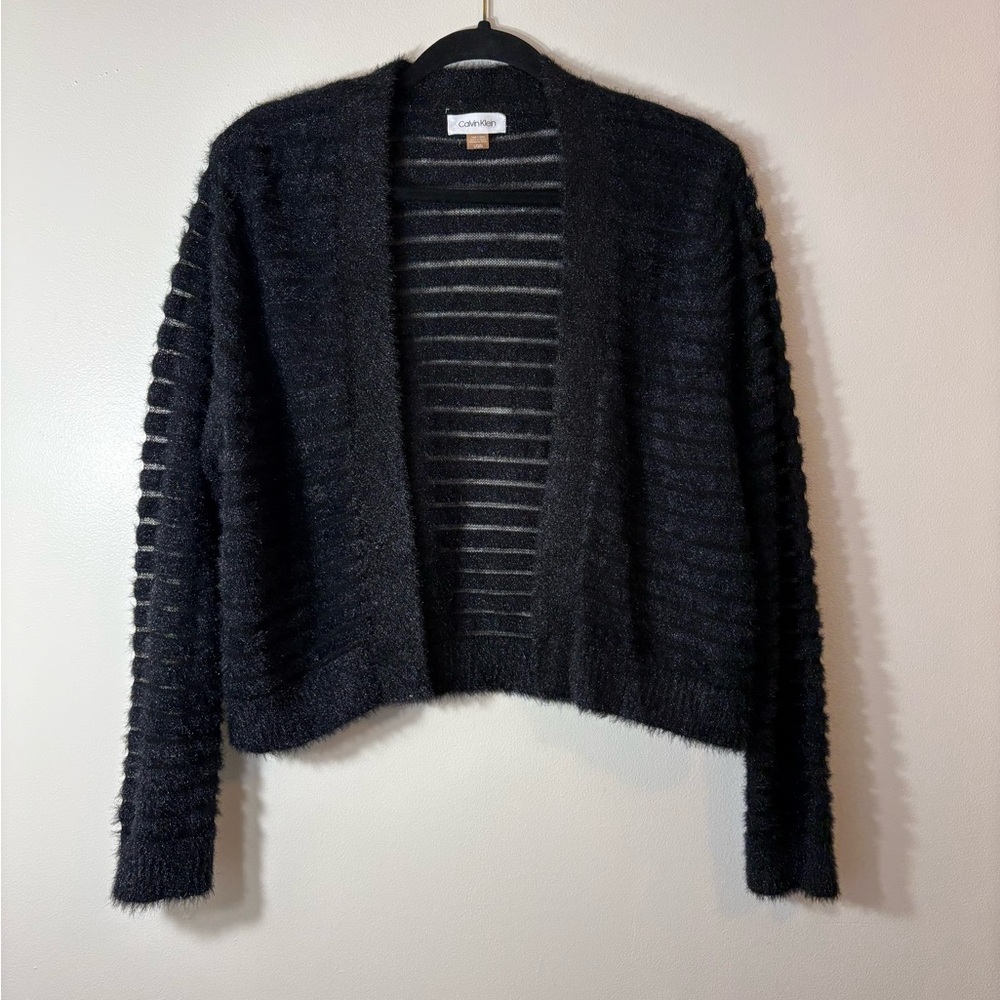 Calvin Klein Black Sheer Stripe Cardigan L
